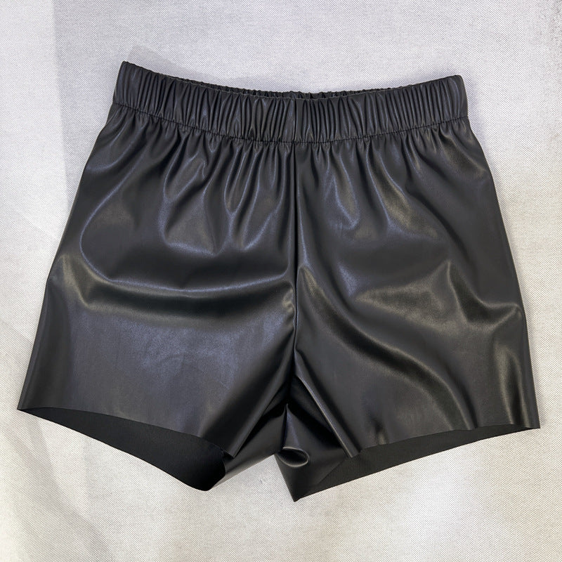 Women Clothing Solid Color Waist Tight Faux Leather Shorts Leather Pants Women Pants