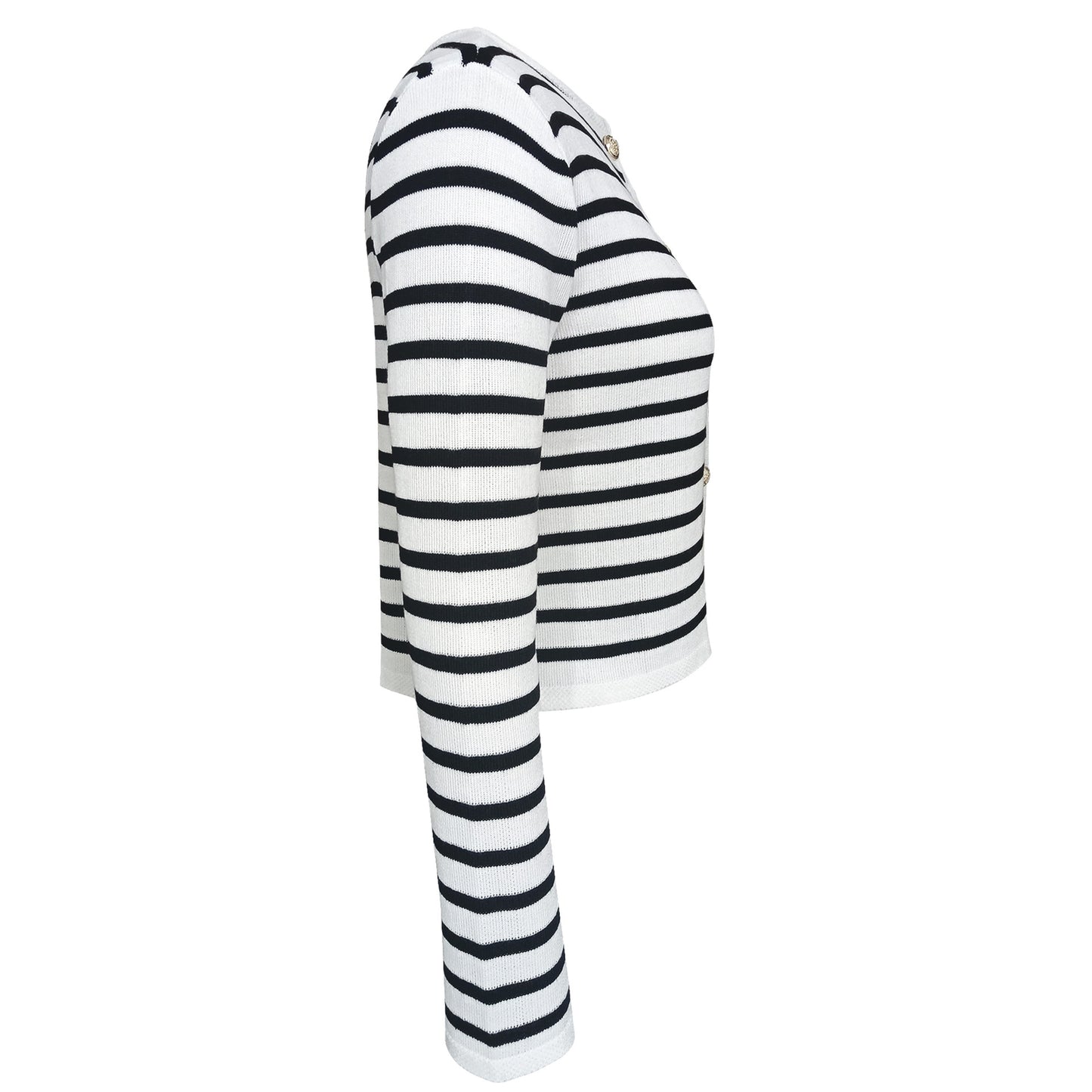 Women Clothing Striped Round Neck Knitted Cardigan Casual Sweater