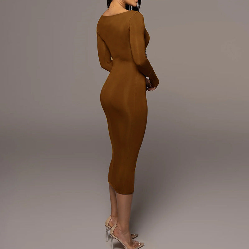 Winter Arrival Women's Sexy Sexy Slim Fleece Square Collar Long Sleeve Dress