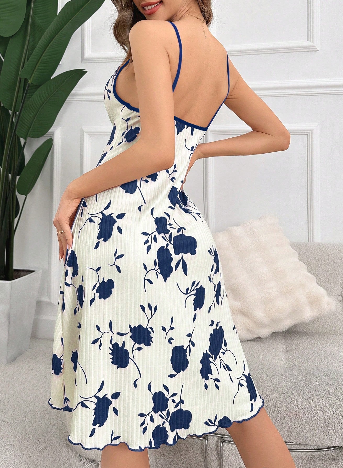 Women Clothing Printed Homewear with Braces Casual Nightdress Women Sexy Dress Chest Rope