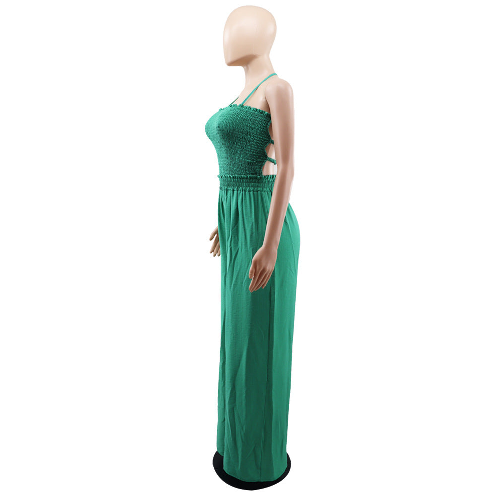 Lace up Fashionable Bandeau Sexy Backless Elastic Waist Loose Straight Jumpsuit