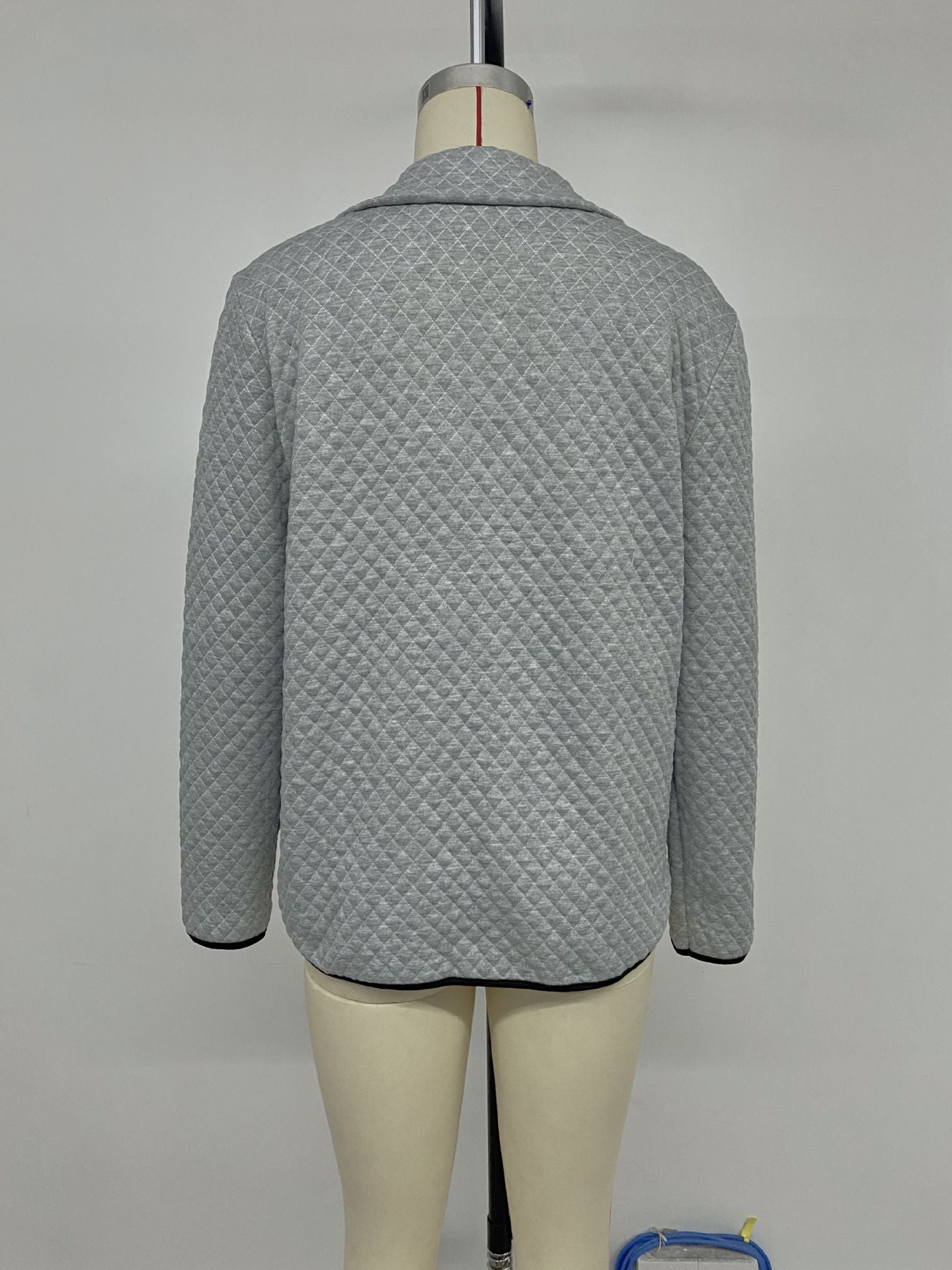 Casual Simple Sports Half Open Zipped Stand Collar Diamond Lattice Fabric Solid Color Hoodie Women