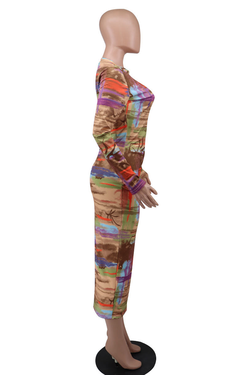 Printed Women Clothing Dress Fall Wear Long Sleeves Autumn Casual