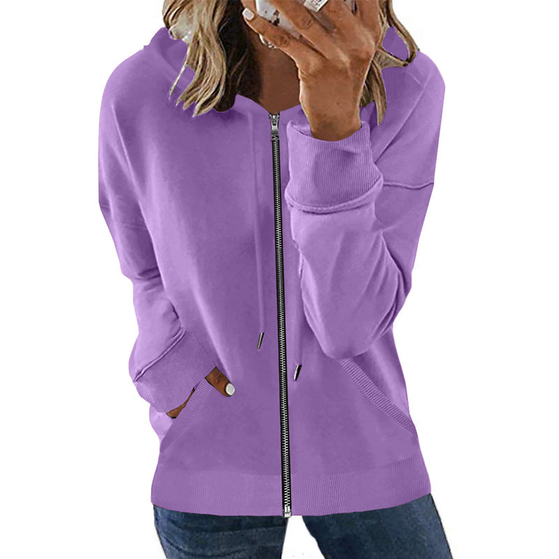 Autumn Winter Zipper Women Clothing Casual Solid Color Hooded Hoodies