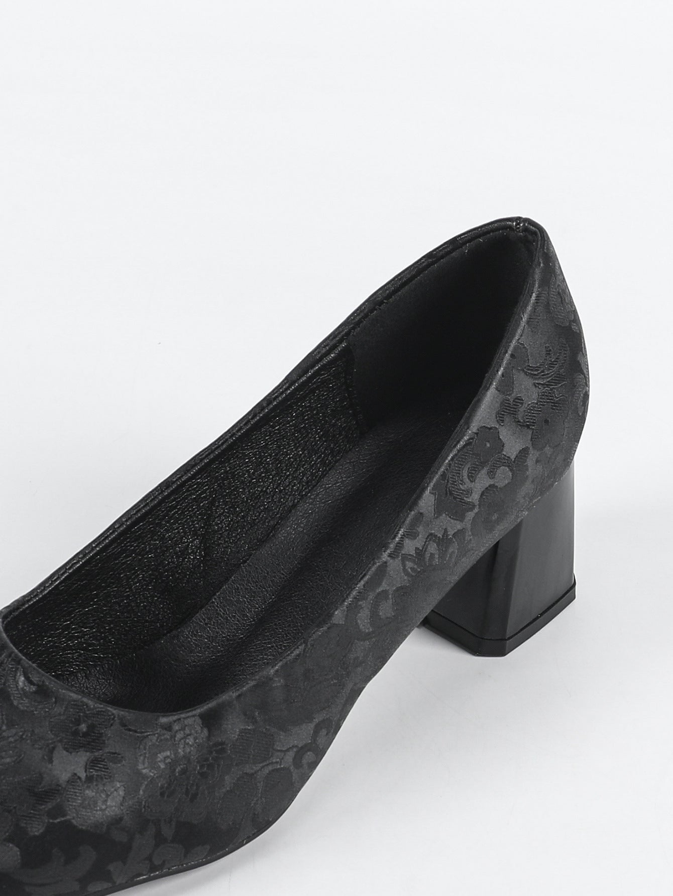 Square Toe Low Cut Chunky Heel Pattern Design Niche Women Work Shoes