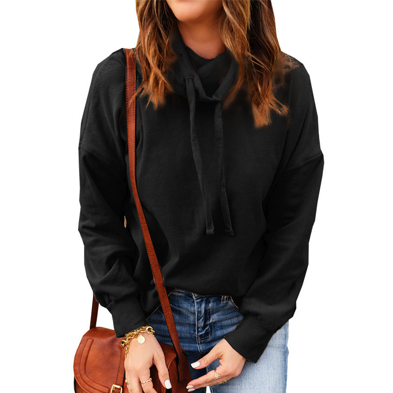 Solid Color Autumn Winter Top Women Turtleneck Drawstring Long Sleeve Women Clothing Sweatshirt