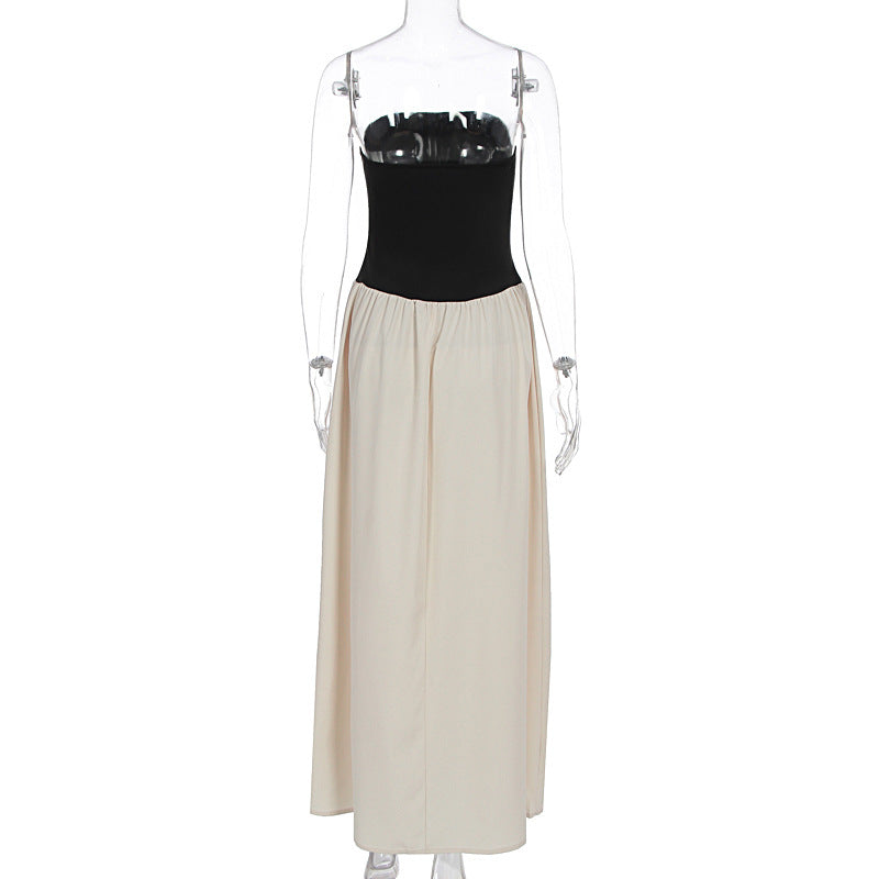 Women Clothing Summer Wrapped Chest Sexy Slimming Beam Waist Pleated A line Dress