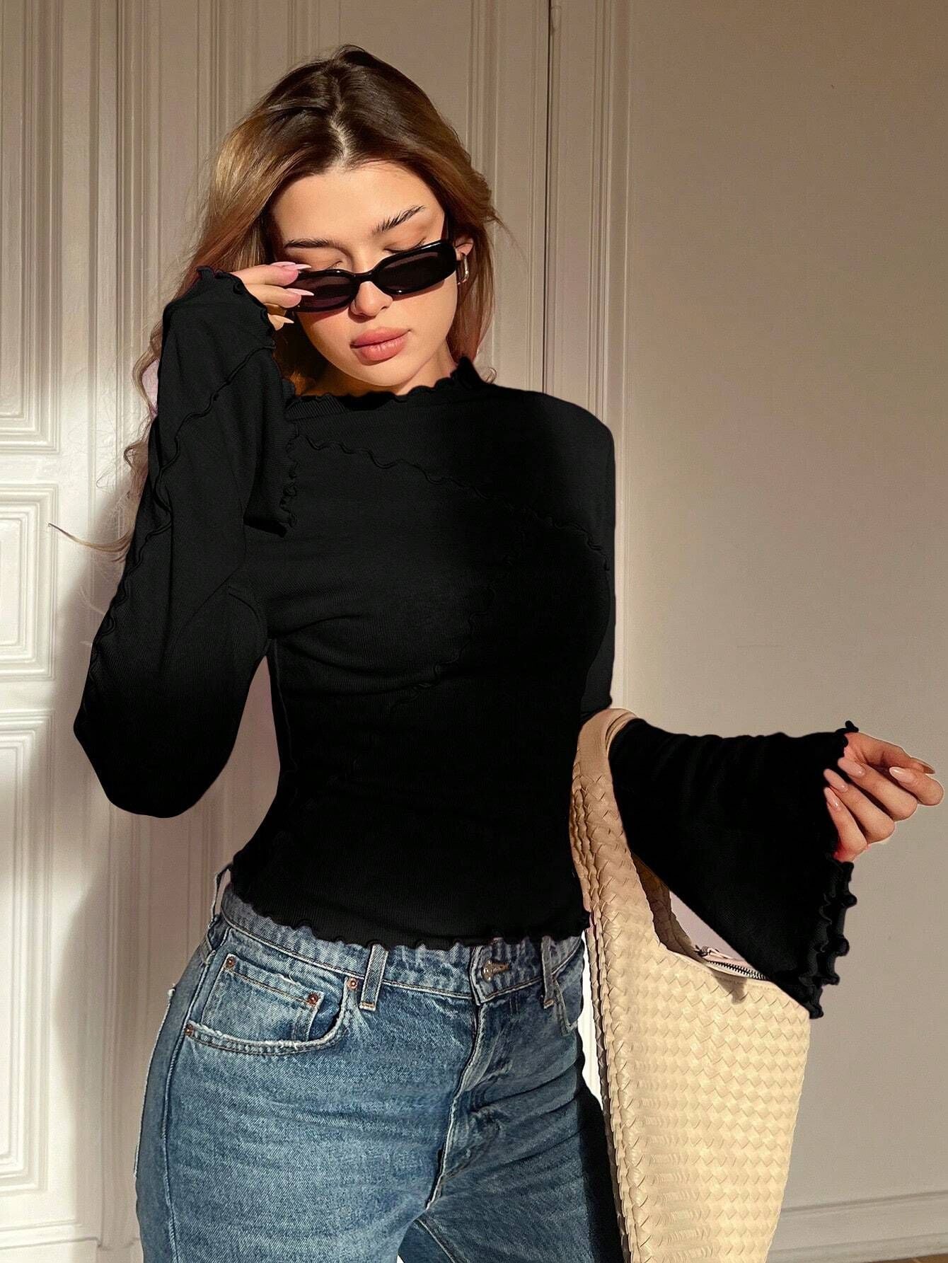 Autumn Ruffled Collar Bottoming Shirt Beveled Bell Sleeve Slim Fit Inner Wear