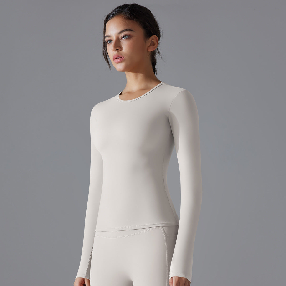 Spring Autumn Yoga Clothes Trendy Sports Push up Long Sleeve Solid Color Slim Fit Stretch Fitness Shaping Running Training Top Women