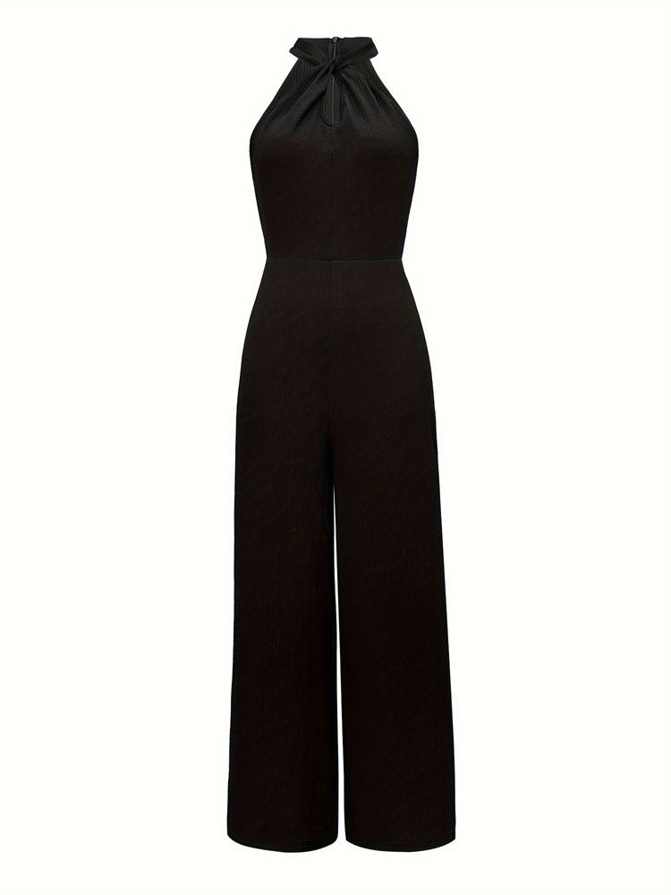 Women Clothing Jumpsuit Women One Piece High Waist Solid Color Elegant Halter Sleeveless Jumpsuit Goddess