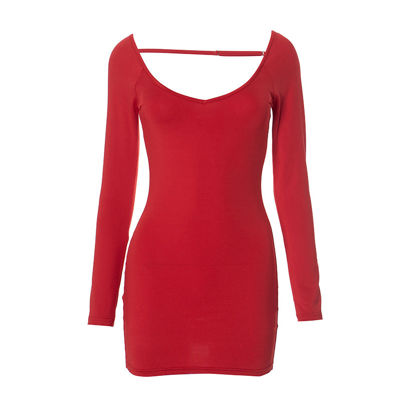 Women Clothing Low Collar Backless Simple Sheath