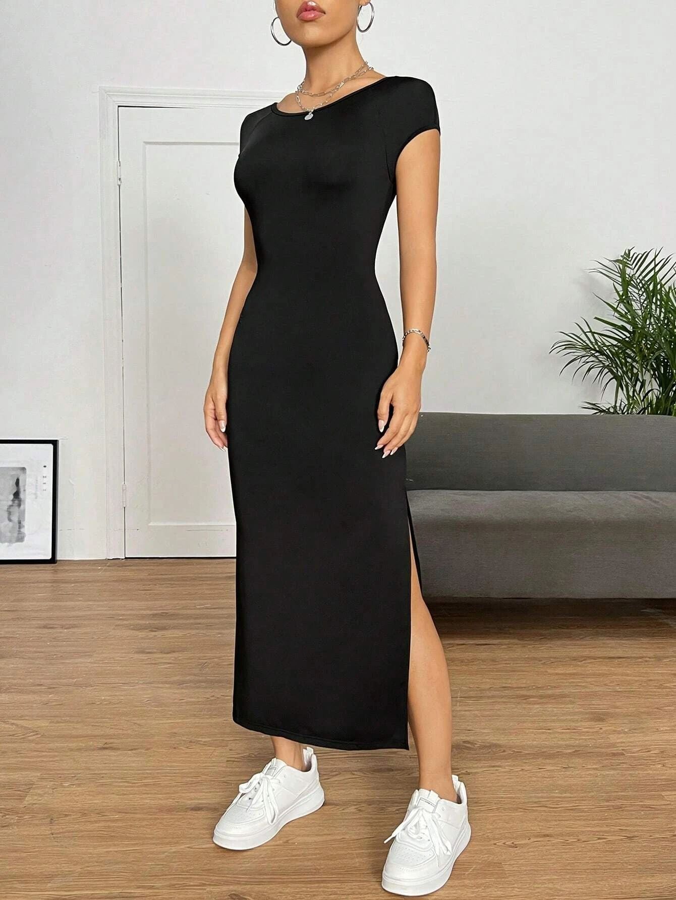Women Clothing Spring Summer Slim Fit Sexy Backless Sheath Split Sleeveless Dress