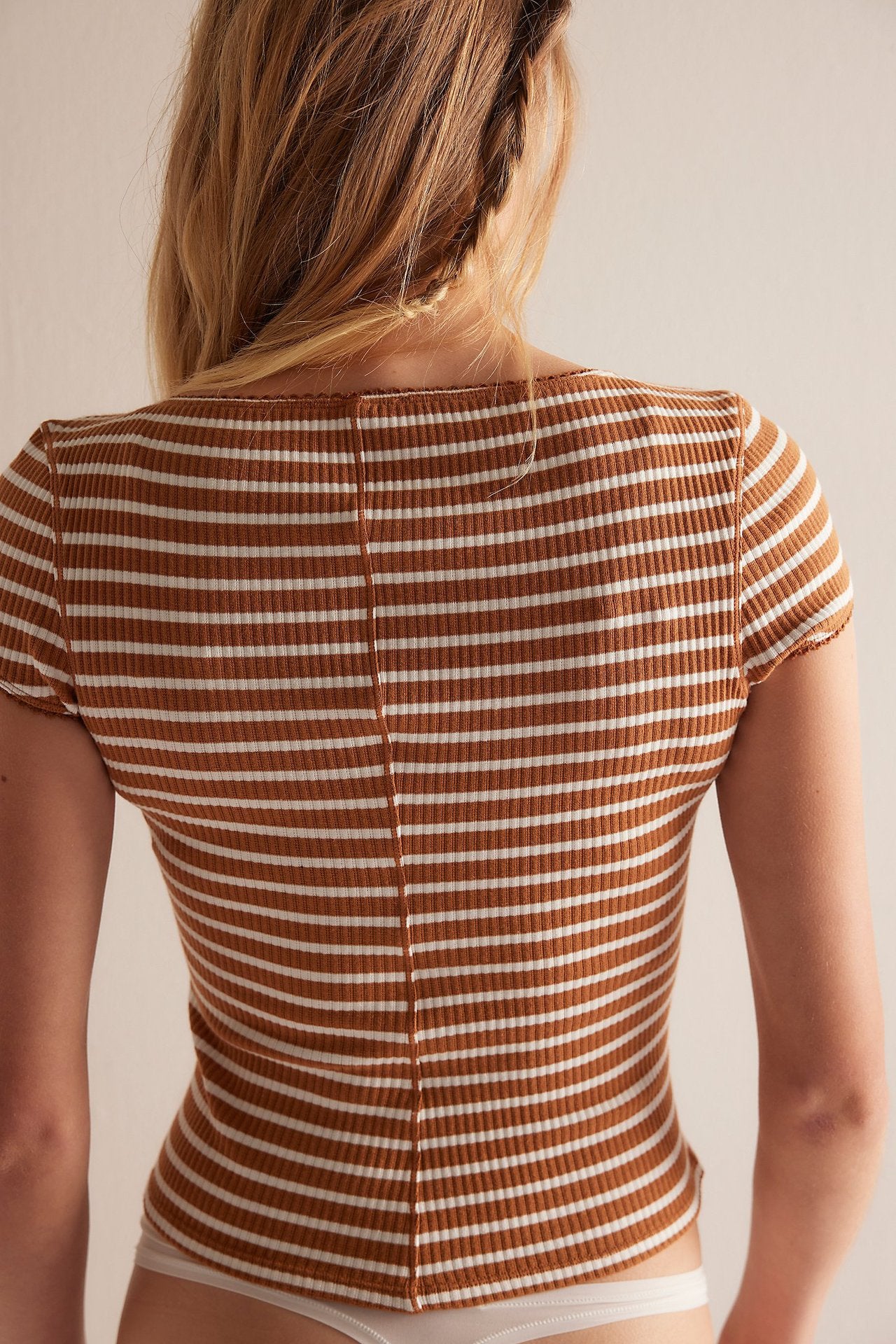 Women round Neck Knitted Sunken Stripe Short Sleeve Button Short Cardigan Striped Top