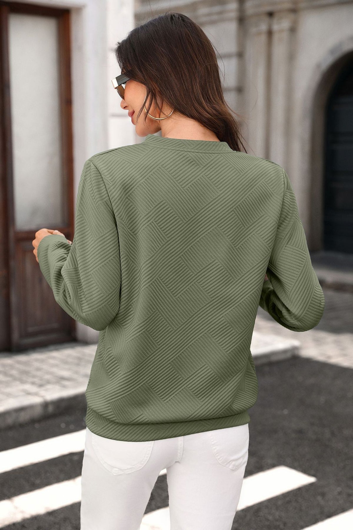 Autumn Winter Solid Color Zipped round Neck Loose Long Sleeve Sweatershirt Ladies
