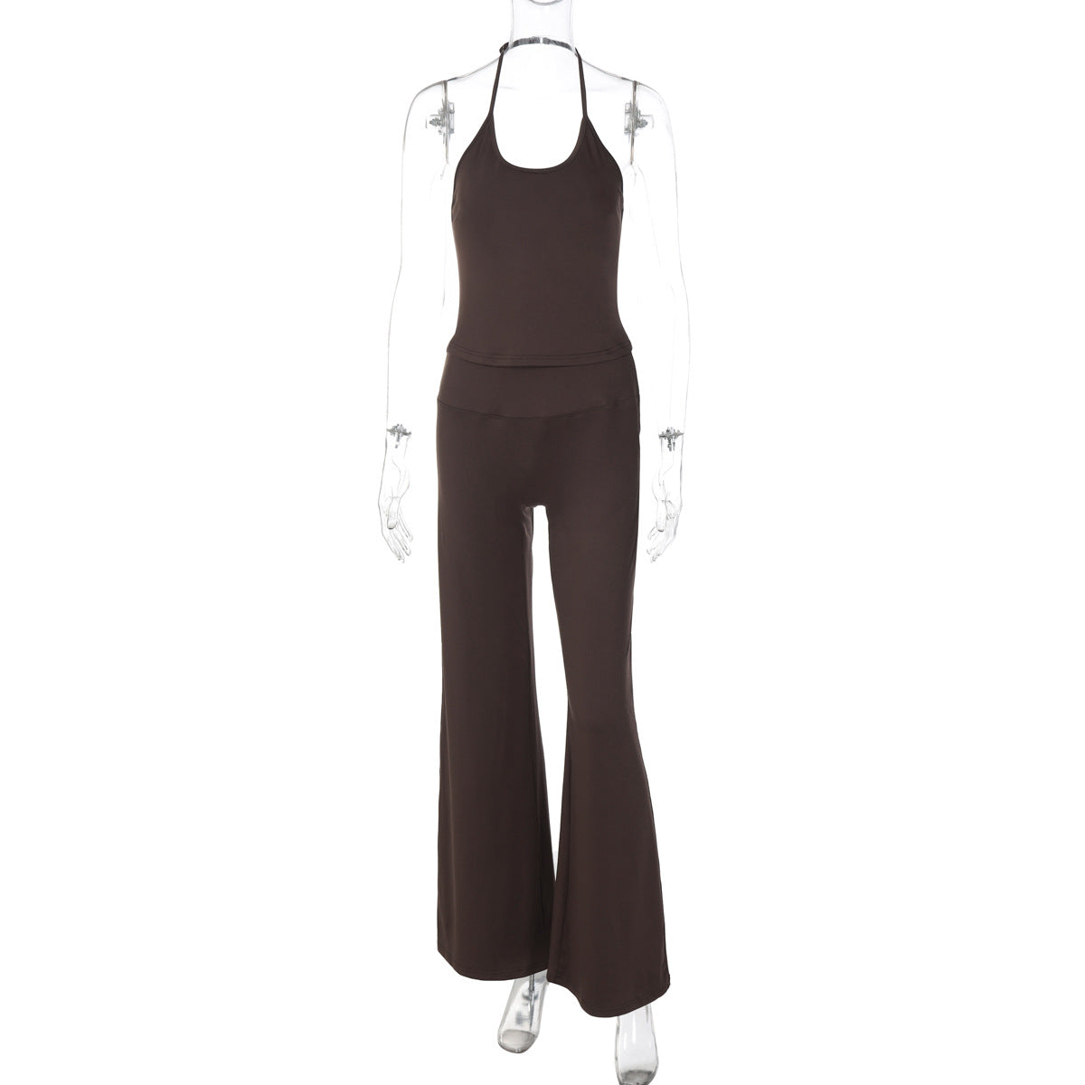 Women Clothing Autumn Backless Small Vest Slim Solid Color Casual Leggings Two Piece Sets