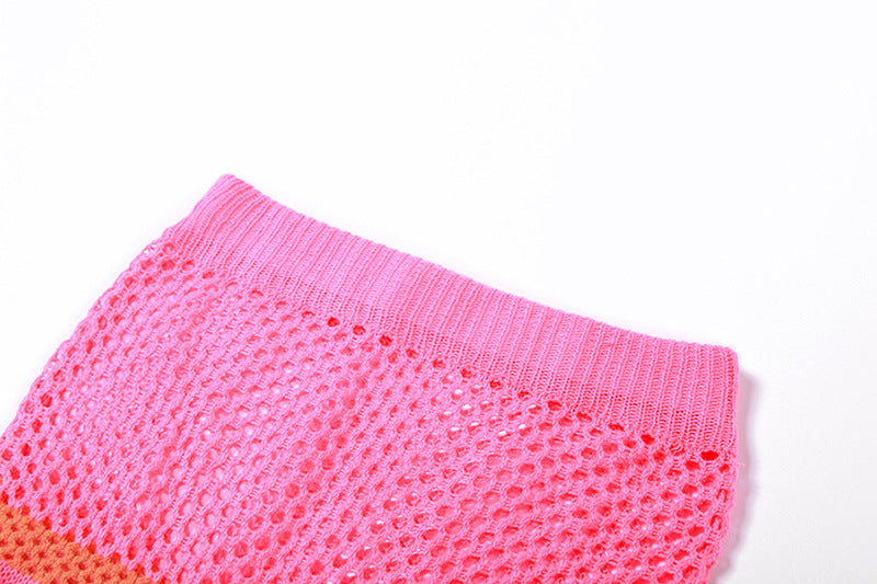 Women Clothing Autumn V Neck Sling Vest Elegant Slim Knitted Skirt Set