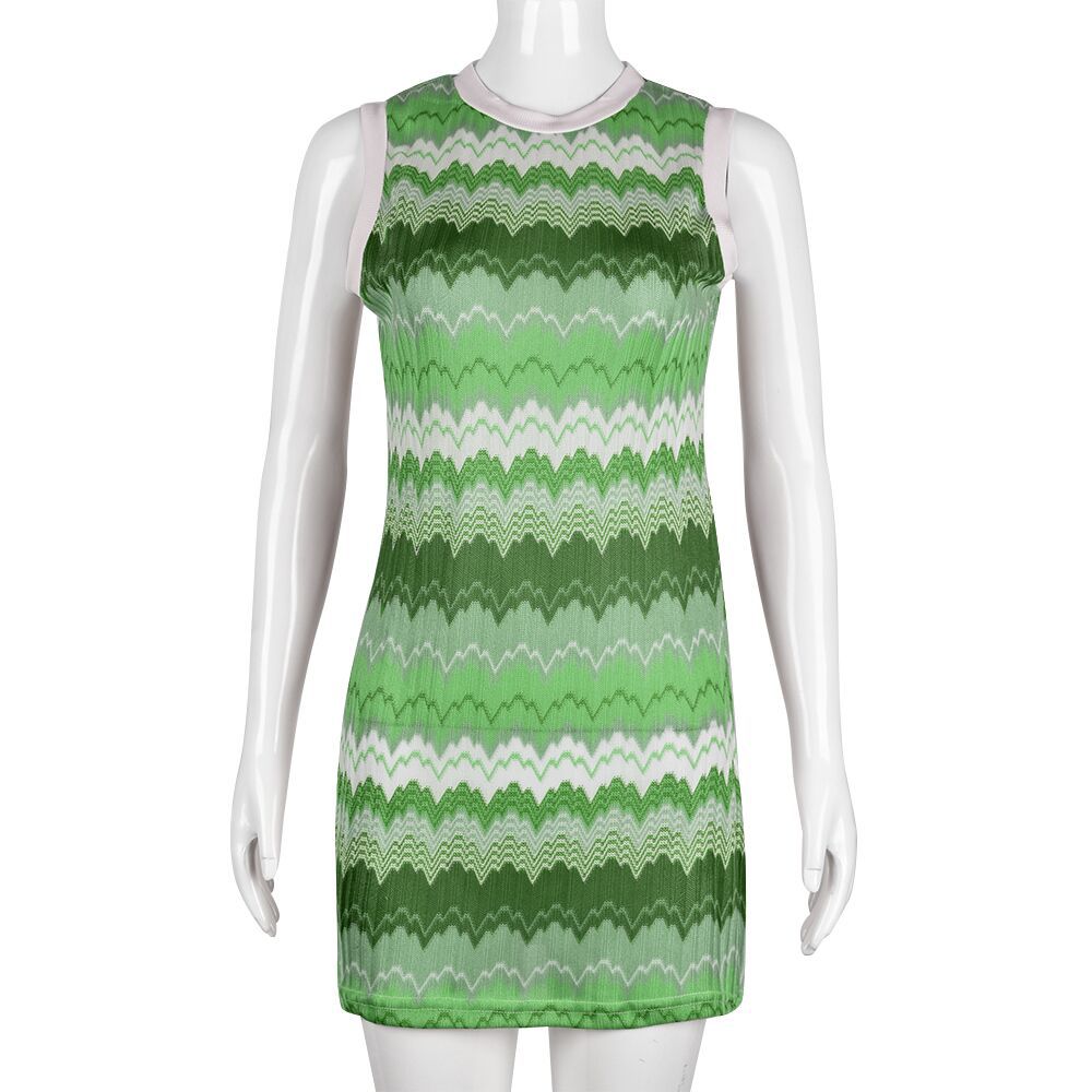 Women Clothing Spring Pattern Print round Neck Contrast Color Sexy Dress