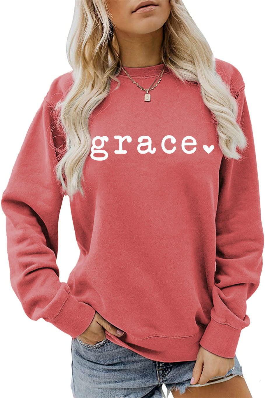 Grace Love Letter Graphic Loose Autumn Winter Bottoming Casual Top Long Sleeve Sweatshirt Women