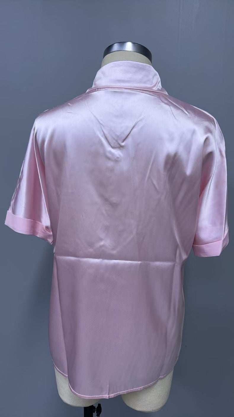 Summer Casual Satin Satin Short Sleeved Shirt Korean Professional White Collar Office Interview Shirt