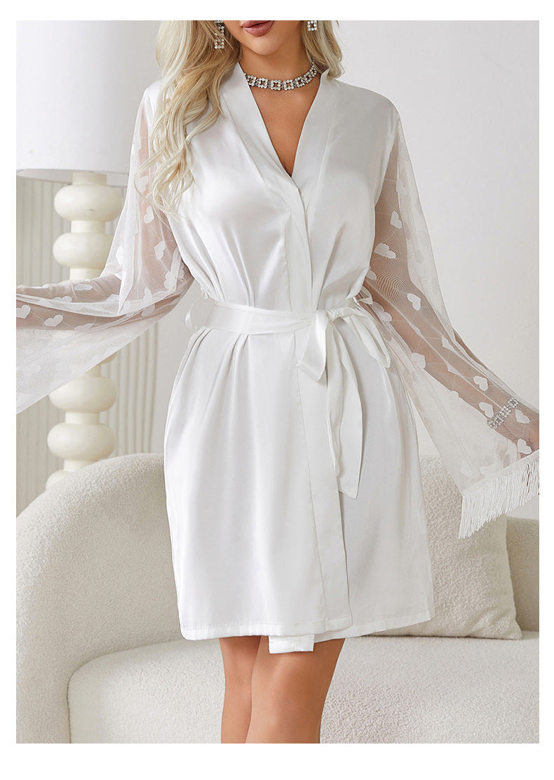 Home Sexy Sexy Love Mesh Pajamas Morning Gown Ice Silk Robe Outerwear Gown Women Home Wear