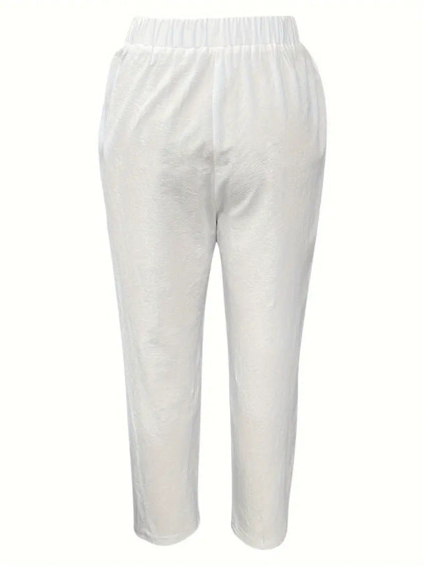 Fall Women Clothing Pants Elastic Waist Loose Casual Cropped Trousers