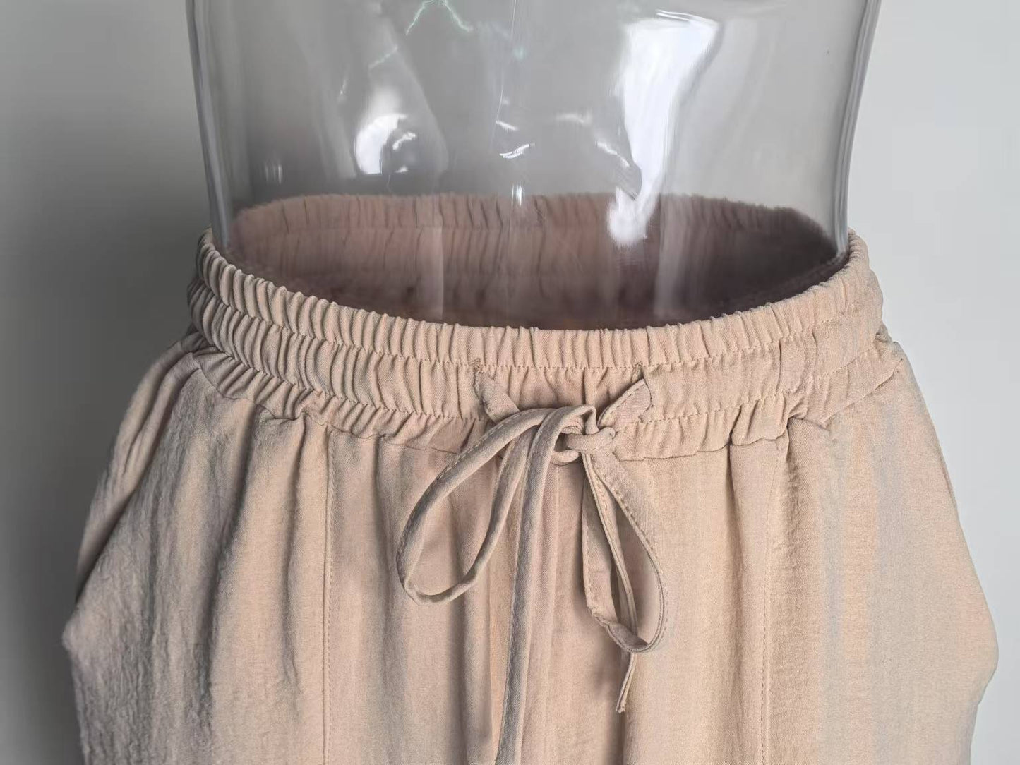 Women Clothing Spring Summer High Waist Loose Vacation Casual Drawstring Pocket Cropped Pants