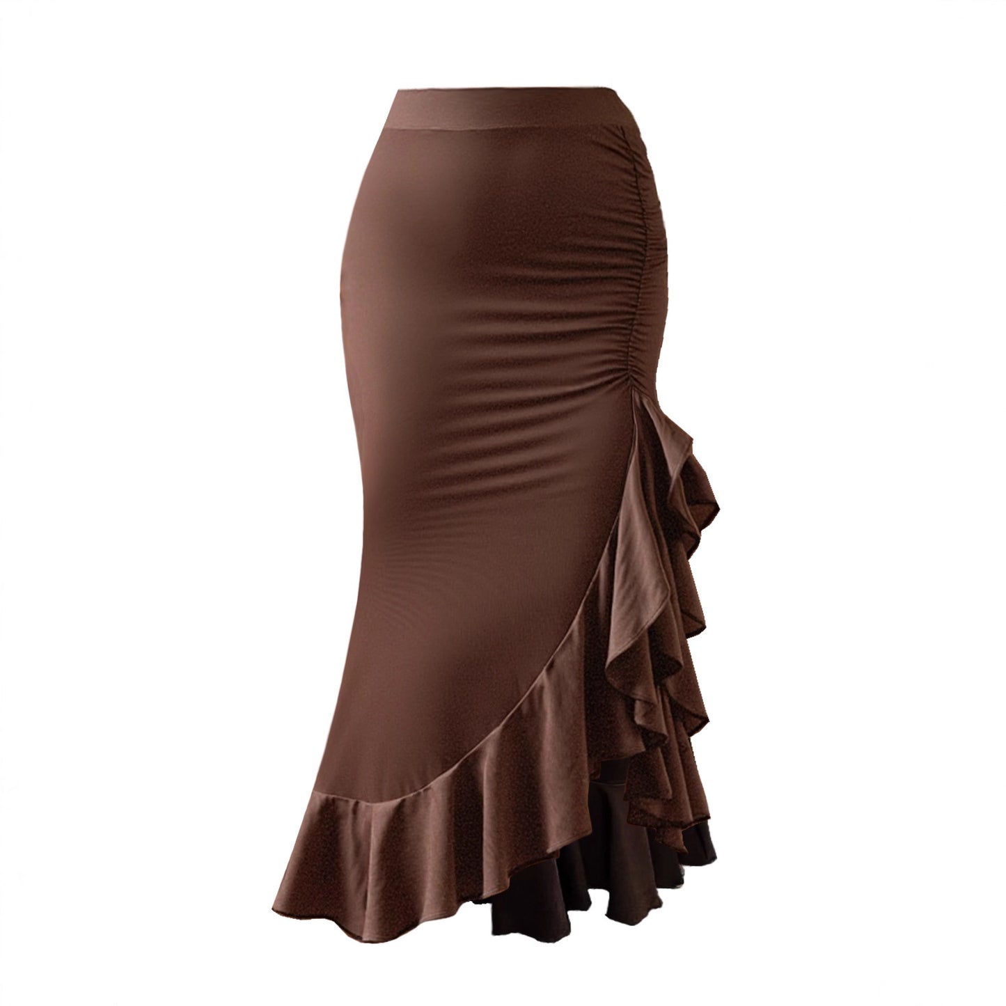 Irregular Asymmetric Ruffled Skirt for Women High Waist Ruched Slimming Fishtail Hip Skirt
