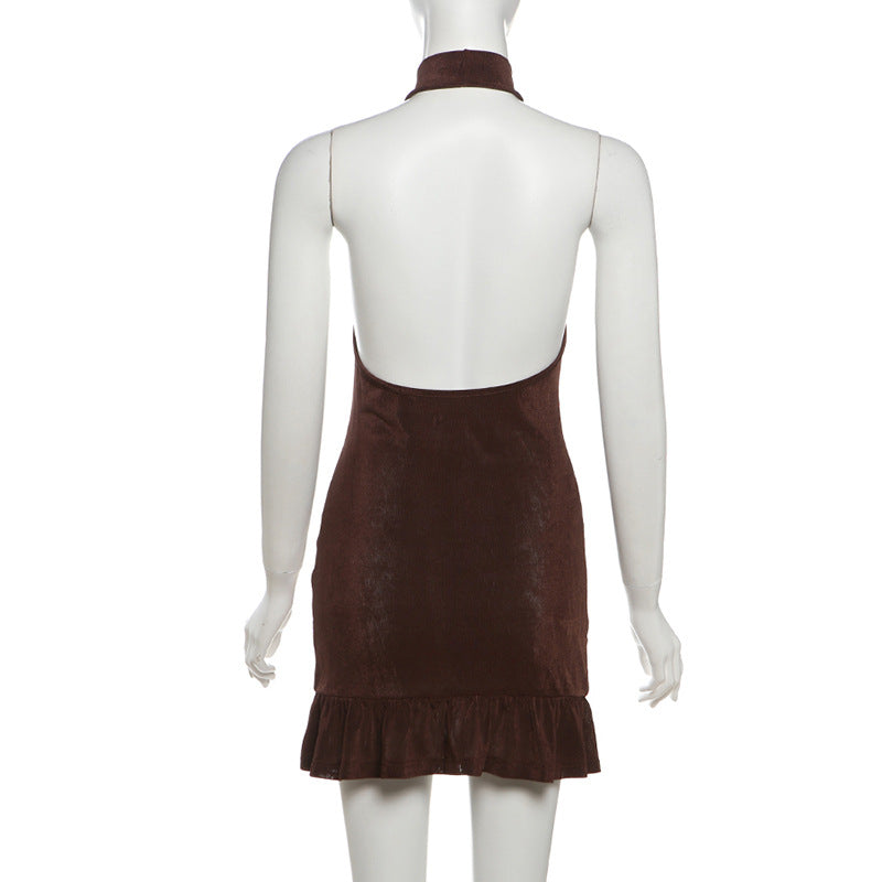Summer Women Clothing Sexy Halter Solid Color Backless Slim Fit Sheath Dress