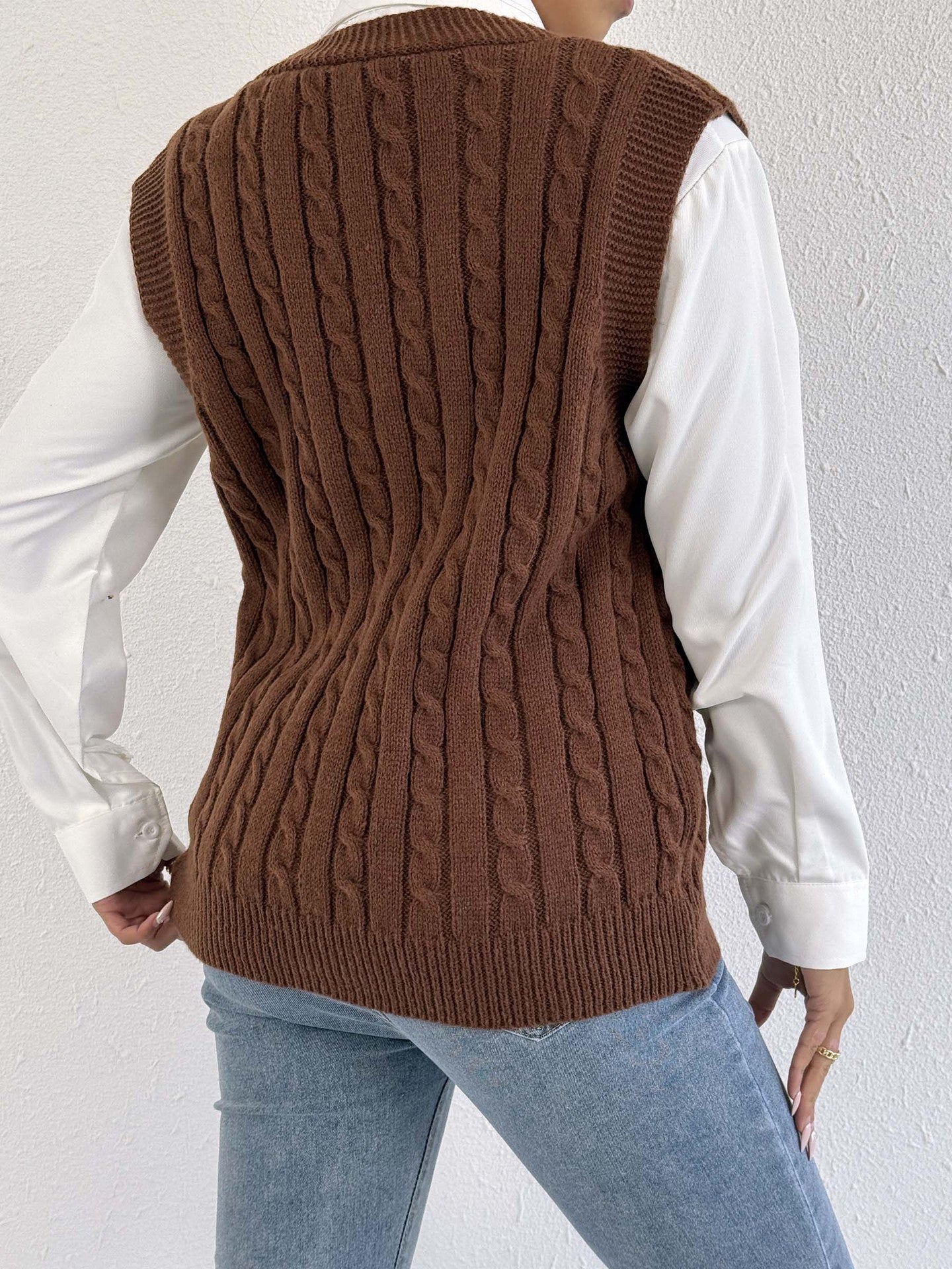 Women Knitted Cardigan Autumn Winter Women Clothing Casual Outerwear Vest Twist Woven Sweater Three Dimensional Floral Stitching Vest