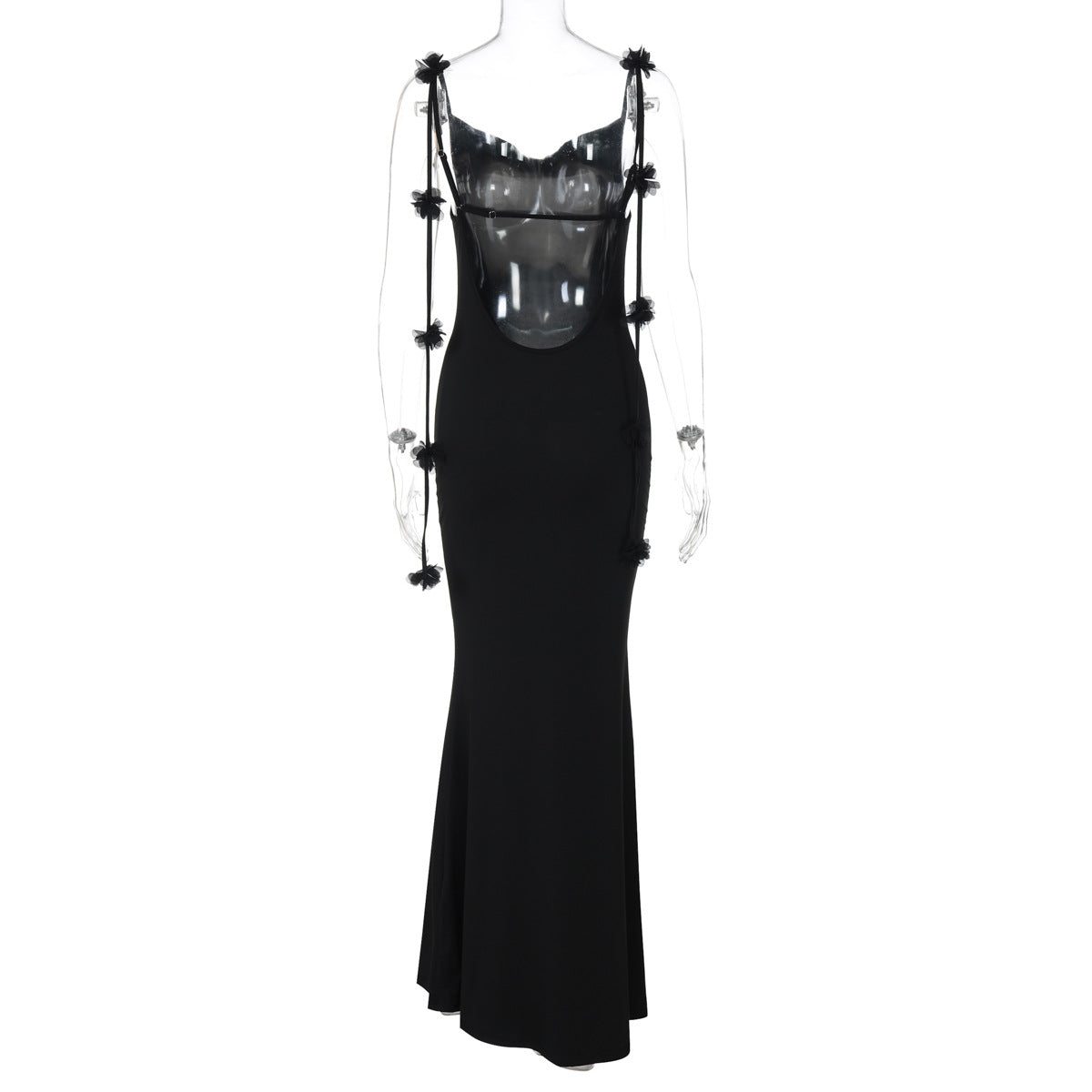 Summer Women Sexy Backless Floral Decoration Formal Dress Sling Dress