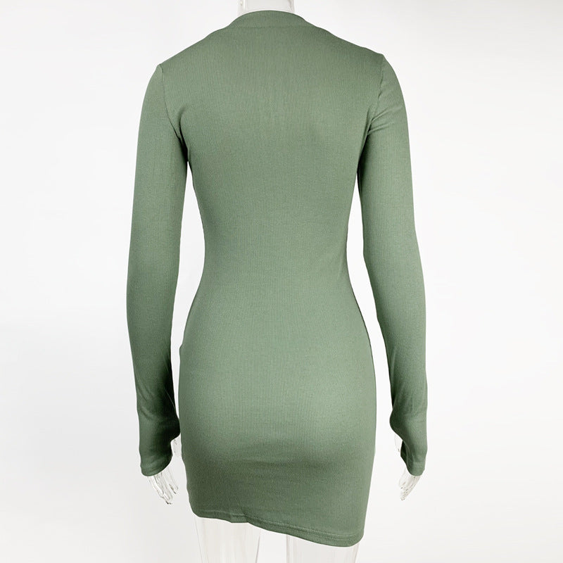Fall Women Clothing Sexy Slim Fit Thread Long-Sleeve Zipper Dress