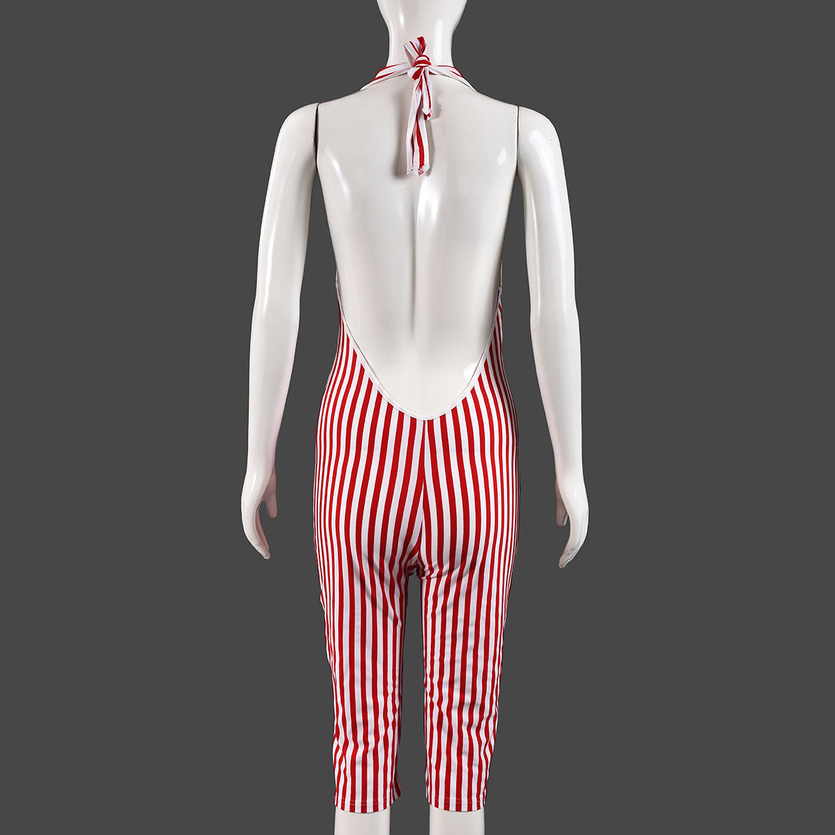 Stripes Hollow Out Cutout Backless Lace up Short High End Jumpsuit Women