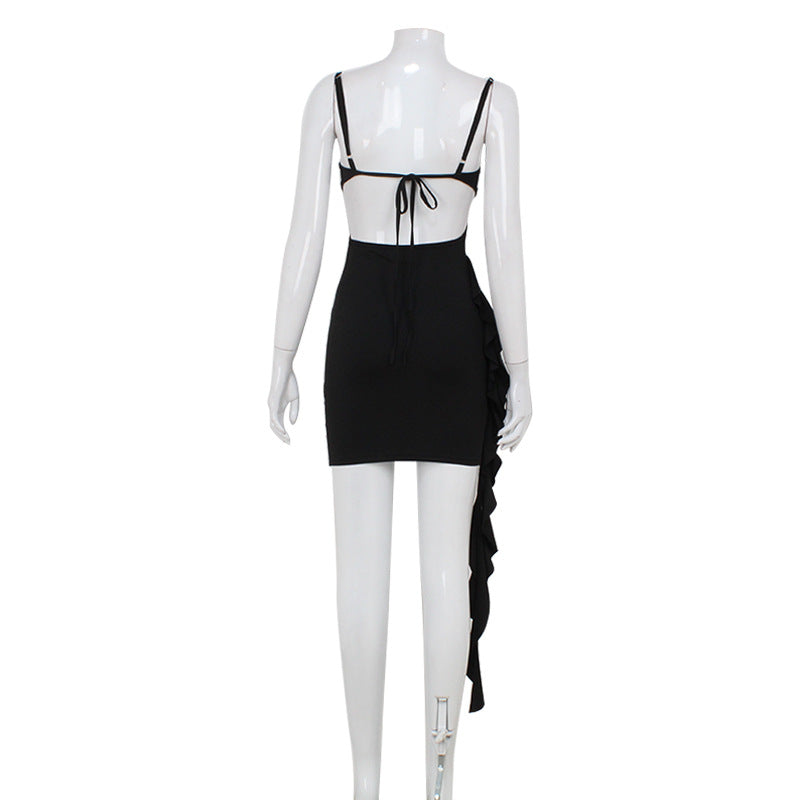 Sexy Low Cut Sling Ribbon Hollow Out Cutout Backless Dress Flattering Hip