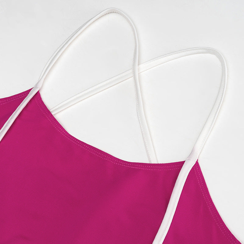 Cross Shoulder Strap Sleeveless Beauty Back Contrast Color Slim Fit High Waist Sports Jumpsuit