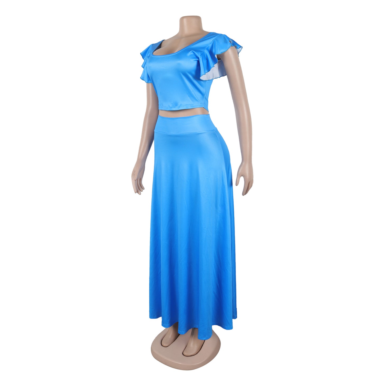 Women Sexy Elegant Elastic Lace Solid Color Two Piece Skirt Set