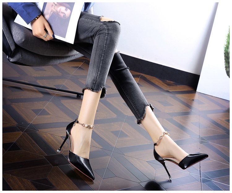 High Heels Spring French Joker Stiletto Internet Celebrity Pointed Toe Buckle Strap Red Sandals