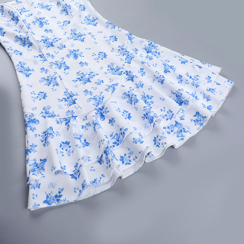 Autumn Hip Fashionable Elegant Slim-Fit Printed Tube Top A line Dress
