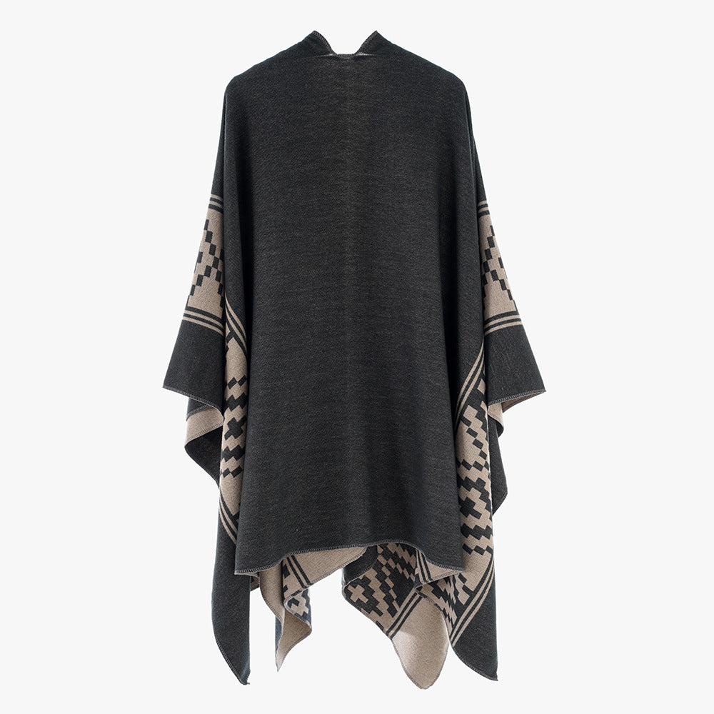 Women Shawl Simple High Quality Jacquard plus Bar Split Talma Catwalk Show Outwear