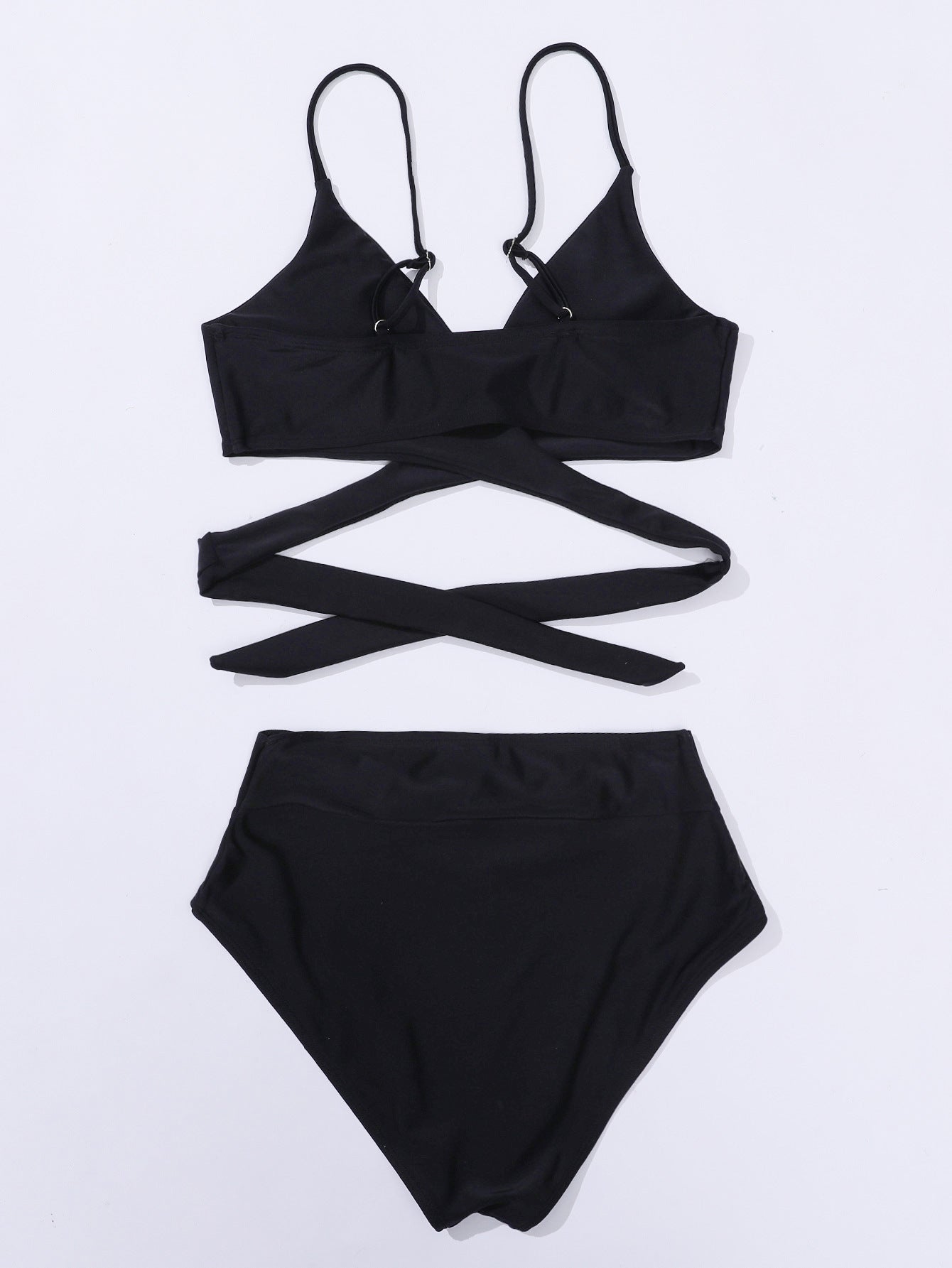 Bikini Solid Color Tied Sexy Bikini Split Swimsuit Swimwear Women Criss Cross