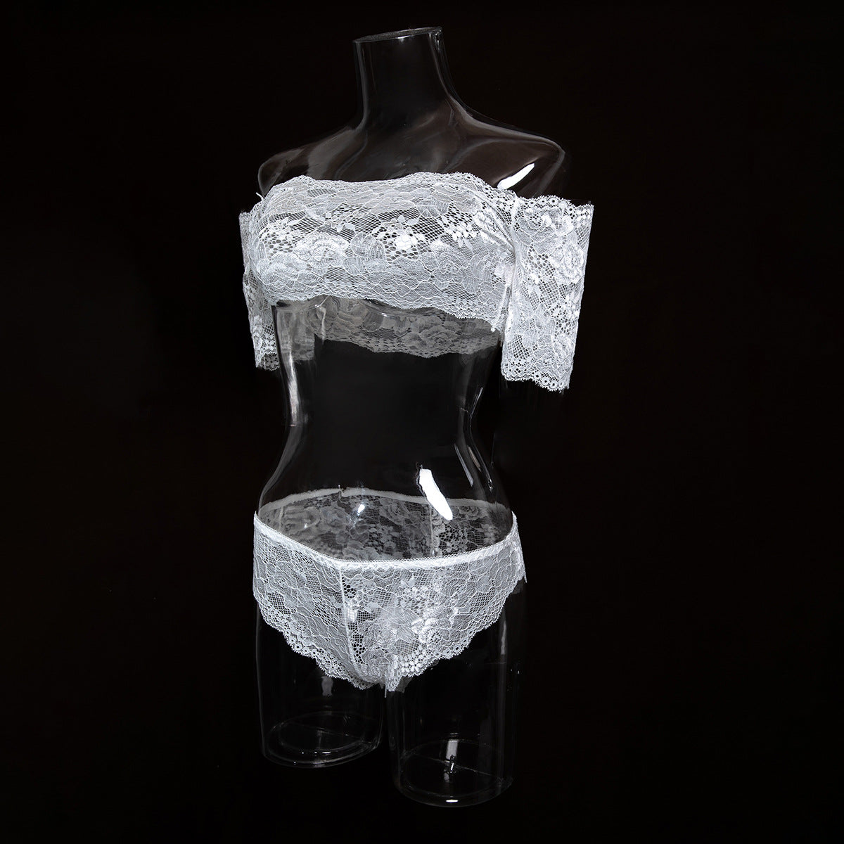 Sexy Underwear See through Lace White off Shoulder Strapless Sexy Top Temptation Two Women