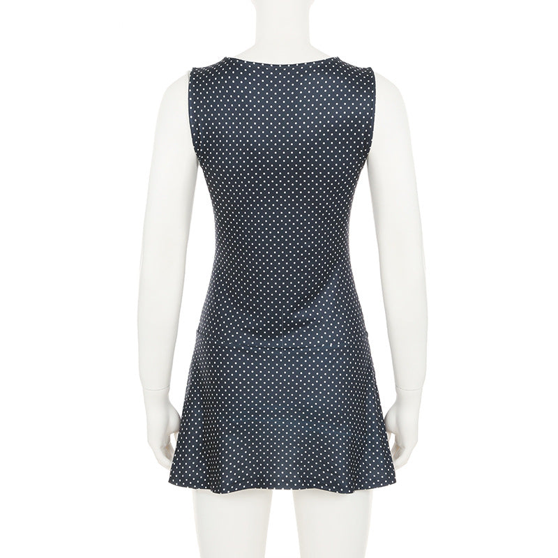 Women Polka Dot Dress Summer Sleeveless Casual Retro Sexy Mini Sleeveless Cinched Short Dress