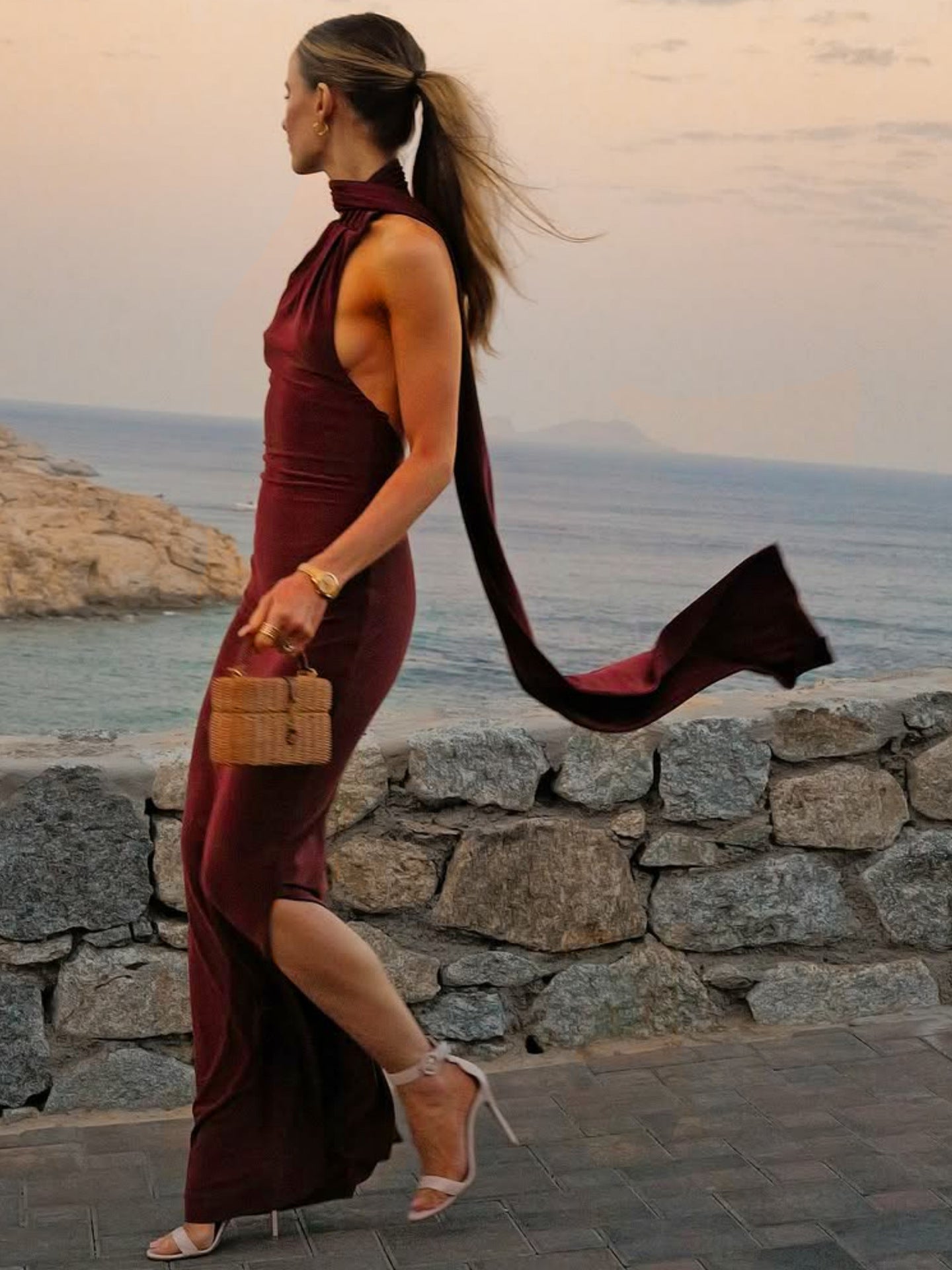 Elegant Women Clothing Ribbon Dress Fashionable Sexy Backless Slim Dress
