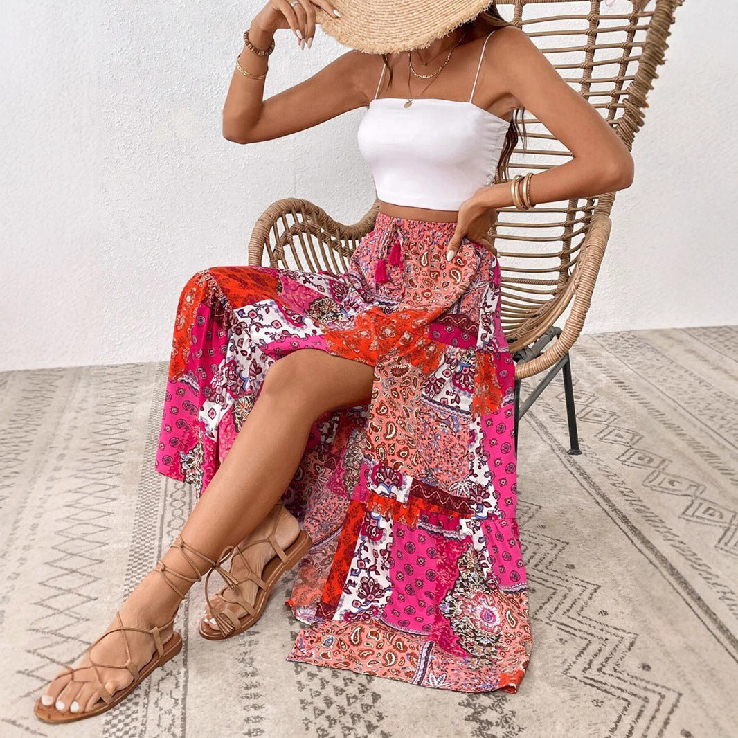 Skirt Vacation Printed Sexy Split Long Skirt Women