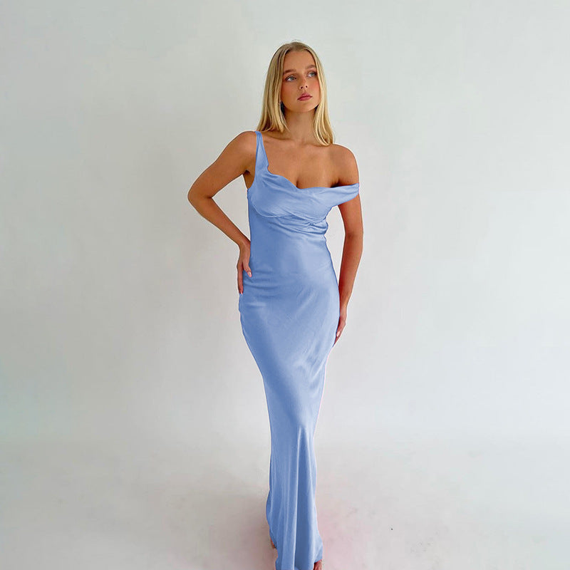 Dress Elegant Sexy Solid Color Suspender Satin Vacation Long Summer