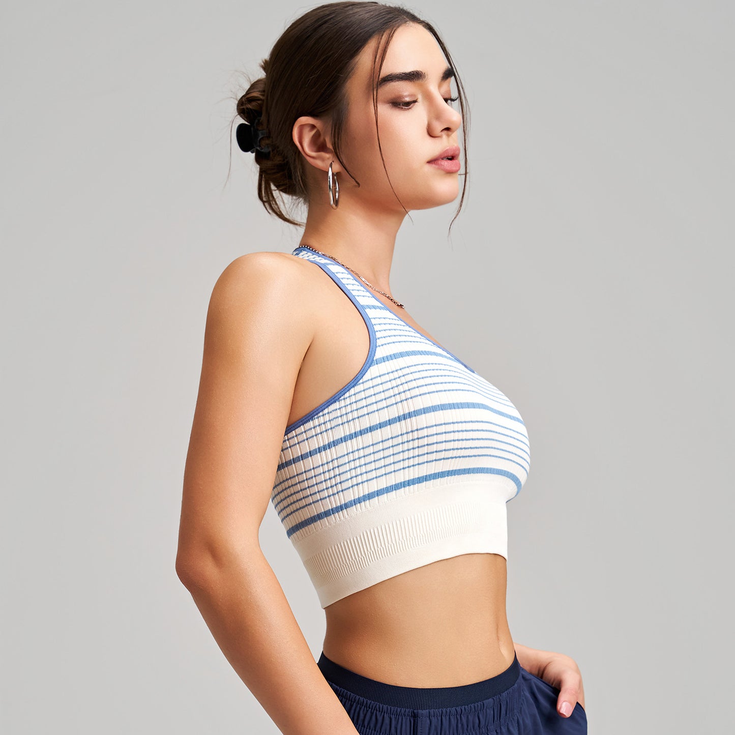 Halter Sports Underwear Contrast Color Striped Vest Women with Chest Pad Fitness Quick Drying Short Breathable Yoga Vest Bra