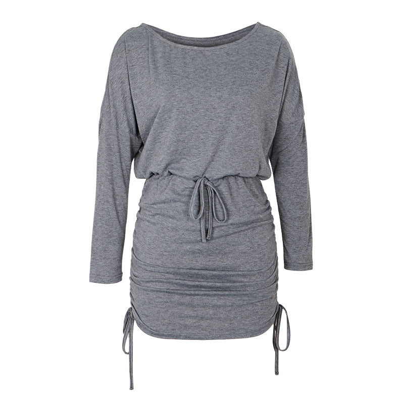Women Long Sleeve Batwing Sleeve Solid Color Spring Dress