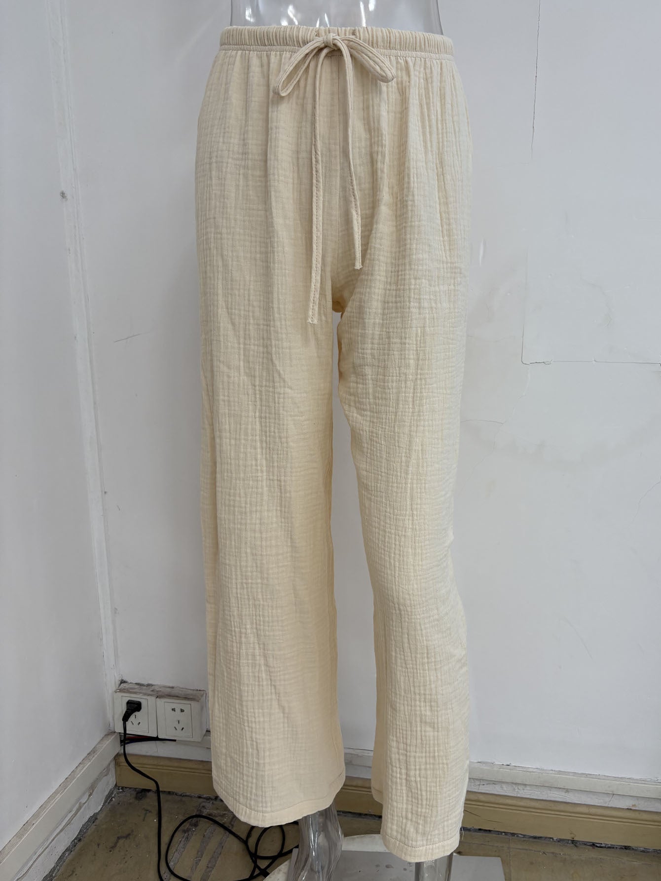 Autumn Solid Color Wide Leg Pants Fashionable Simple Elastic Waist Drawstring Casual Pants Women Clothing