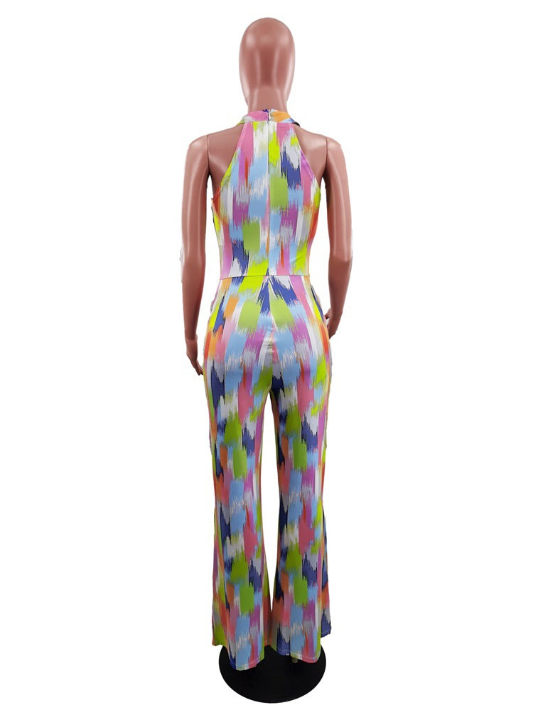 Printed Casual Color Stripes Women Jumpsuit