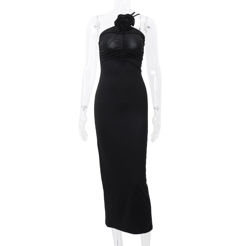 Women Clothing Summer Sexy Backless One Shoulder Pleated Slim Fit Elegant Dress Women