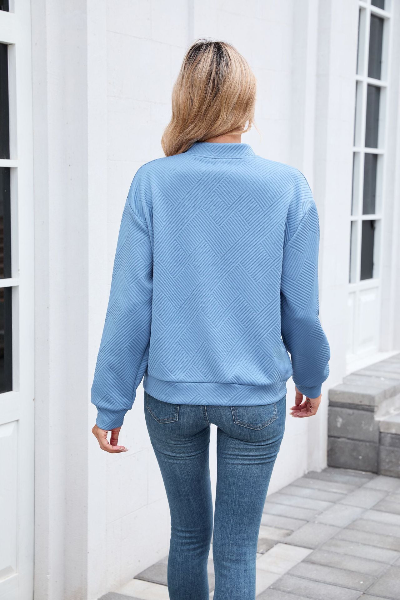 Autumn Winter Solid Color round Neck Loose Zip Long Sleeve Sweatshirt Varsity Jacket